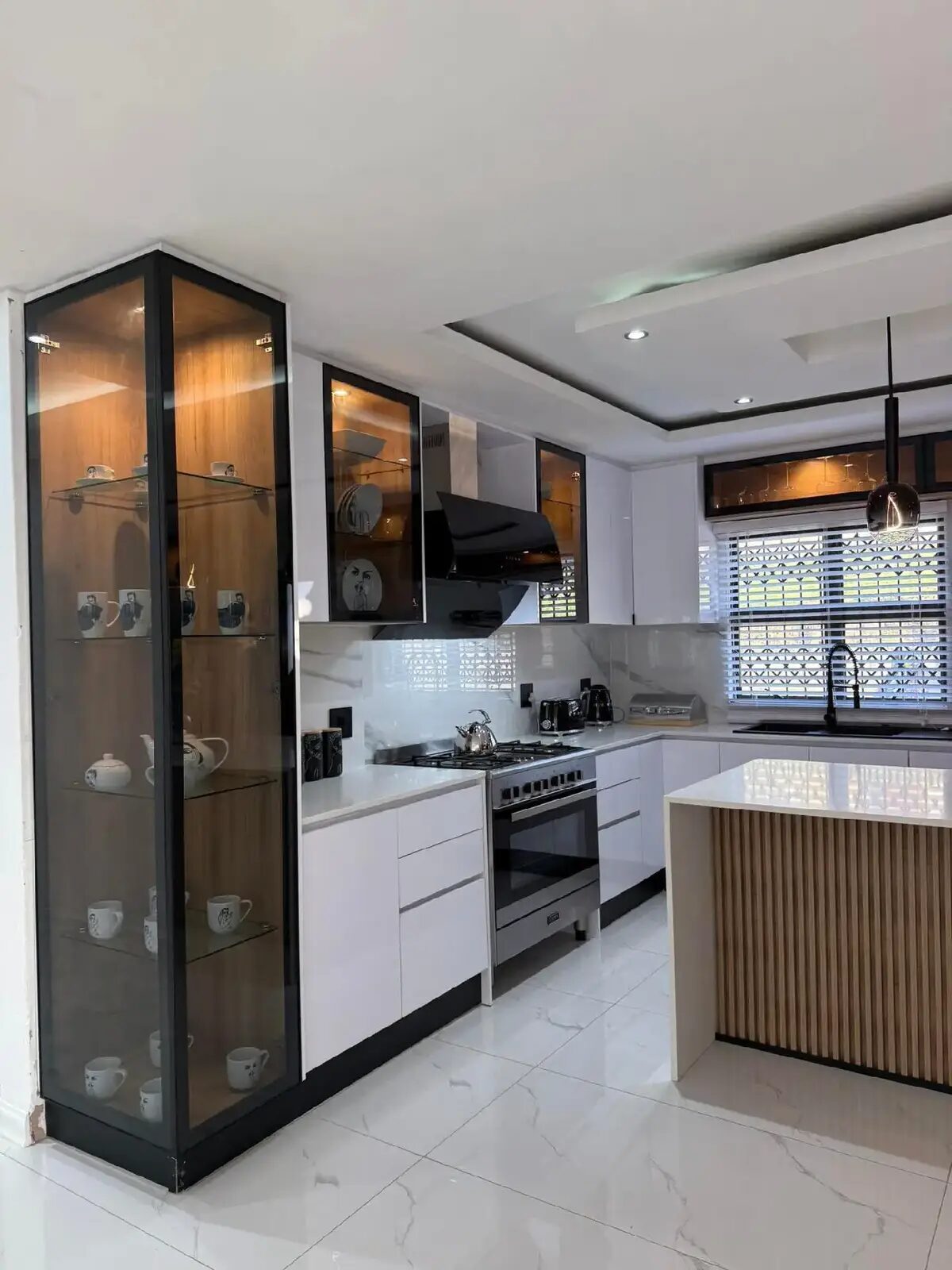 Completed Vukea kitchen with display cabinetry