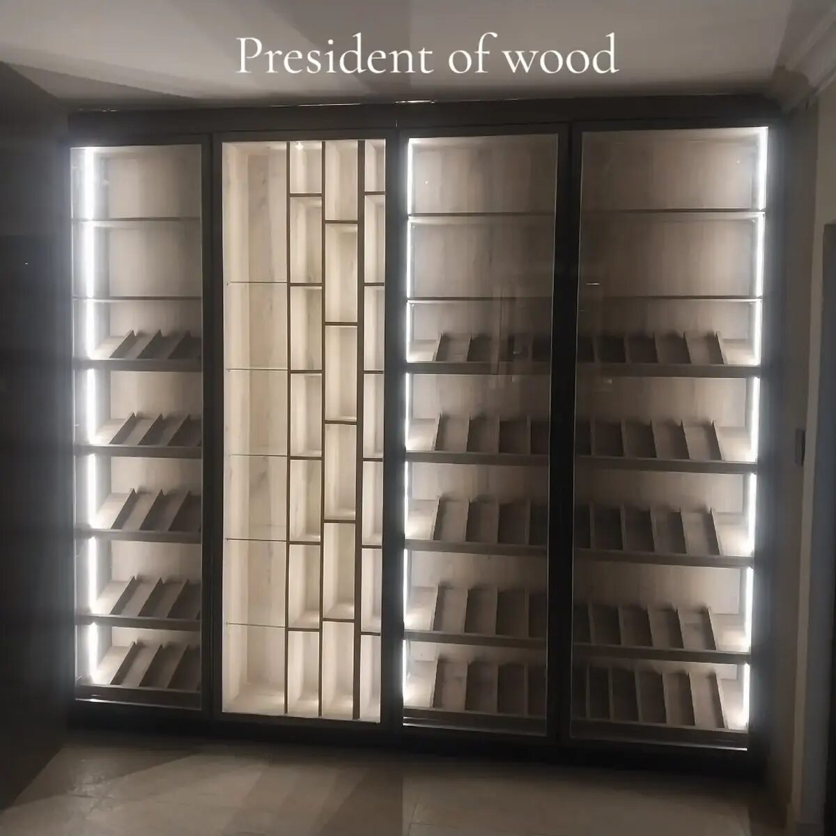 Floor-to-ceiling LED display shelving